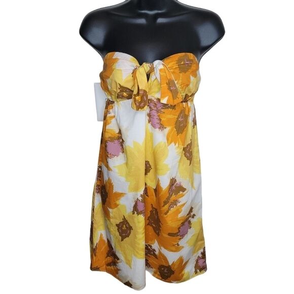 J Crew Floral Strapless Tunic Dress  Yellow mini Size Small - Picture 1 of 7